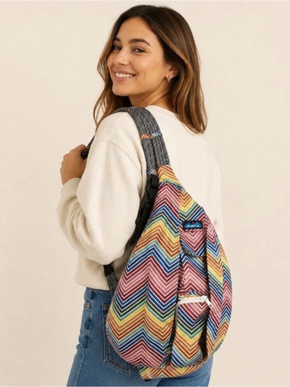 Kavu Multicolor Chevron Rope Sling Bag - Rainbow Stripe